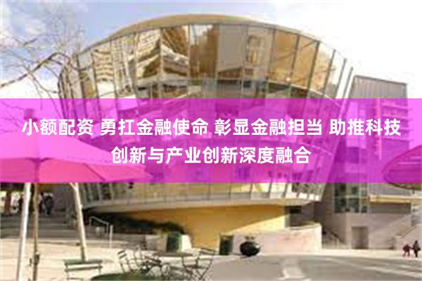 小额配资 勇扛金融使命 彰显金融担当 助推科技创新与产业创新深度融合